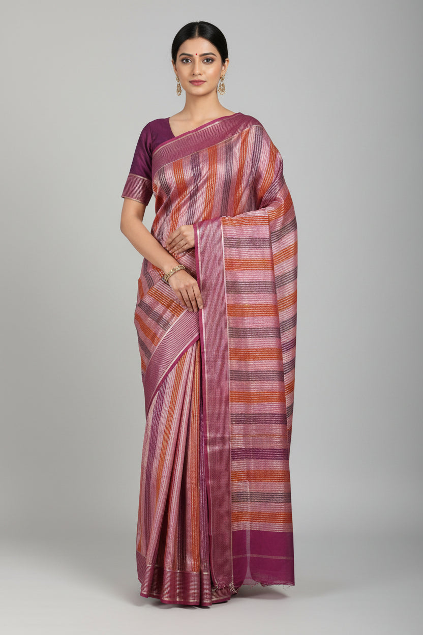 Textured fabric with a gradient of purple and brown on a plain background