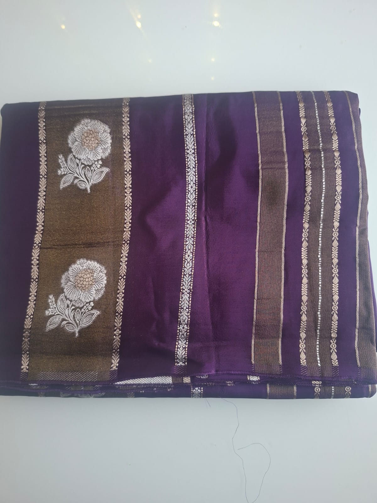 purple meena soft tissue stripes saree
