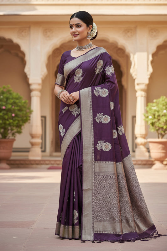 purple meena soft tissue stripes saree
