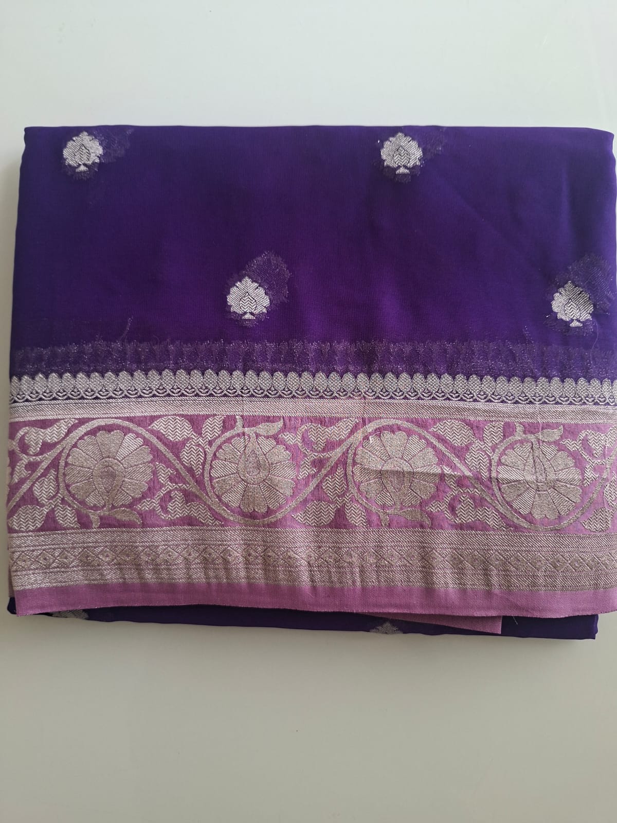purple semi chiffon with pink border and small motif