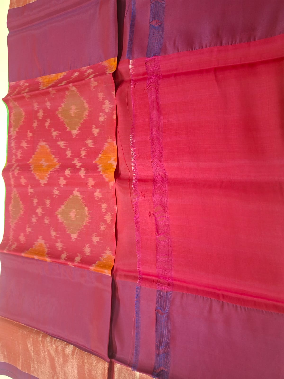 pochampalli ikat semi silk saree-parrot green