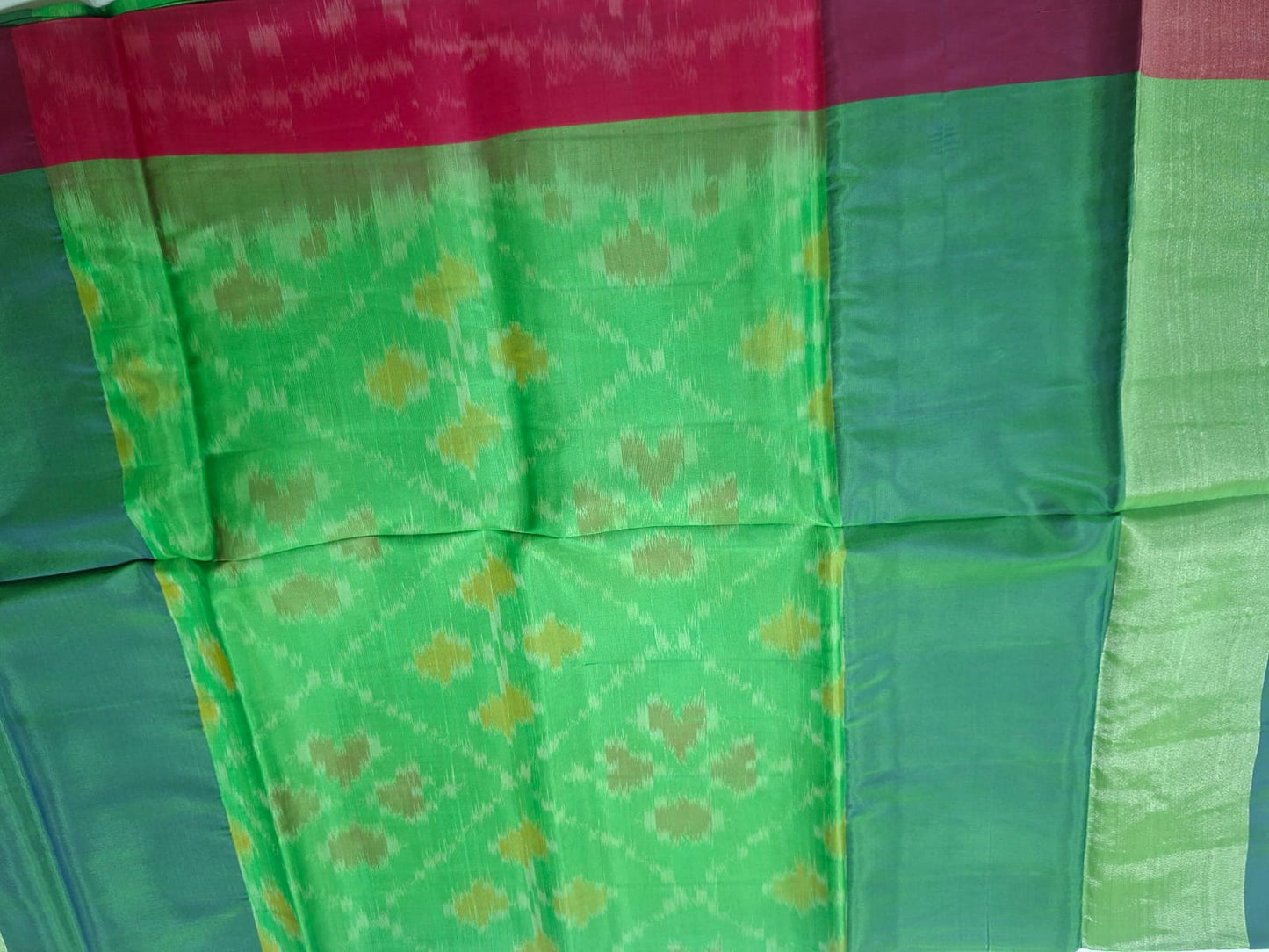pochampalli ikat semi silk saree-parrot green