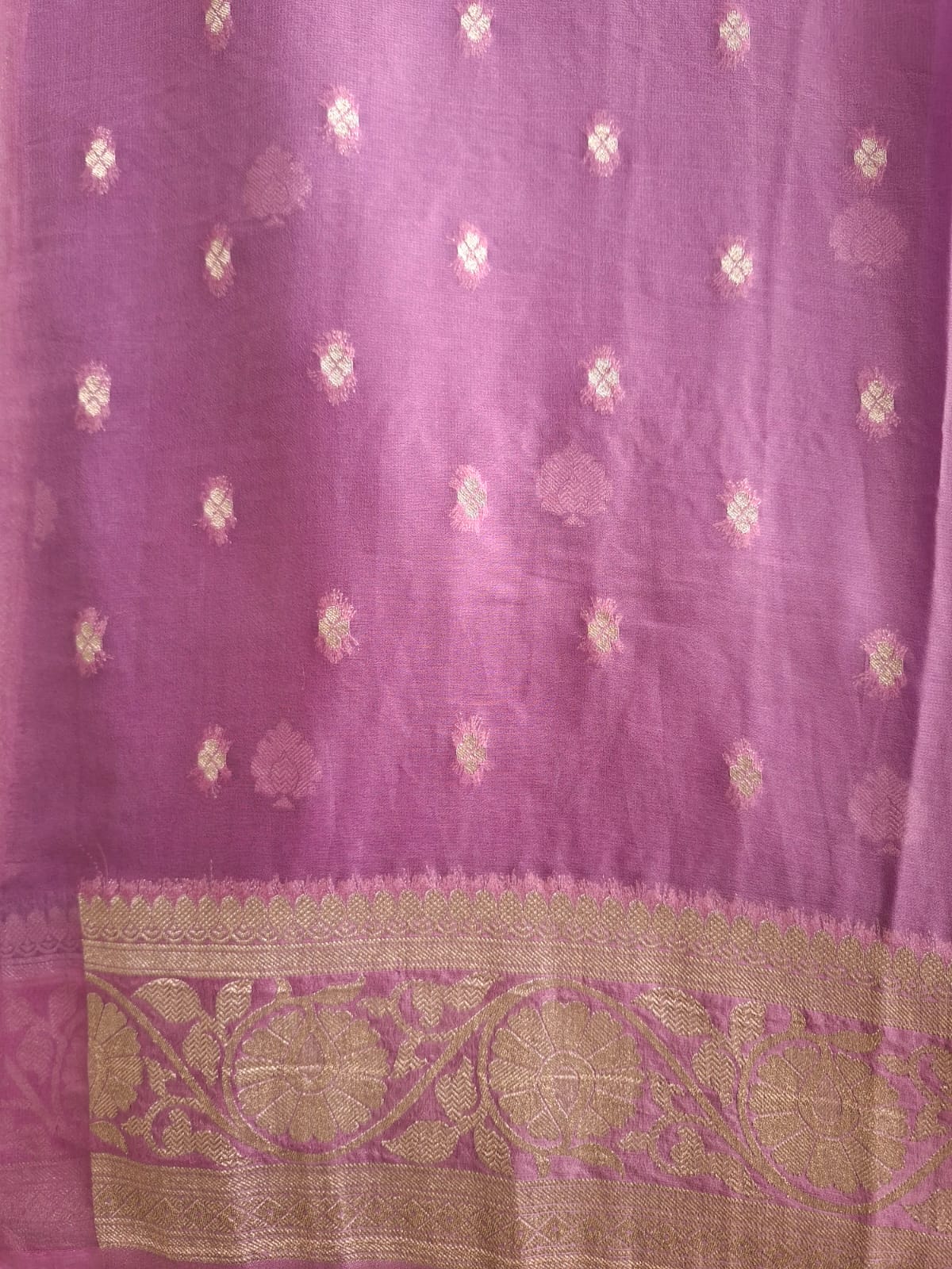 purple semi chiffon with pink border and small motif