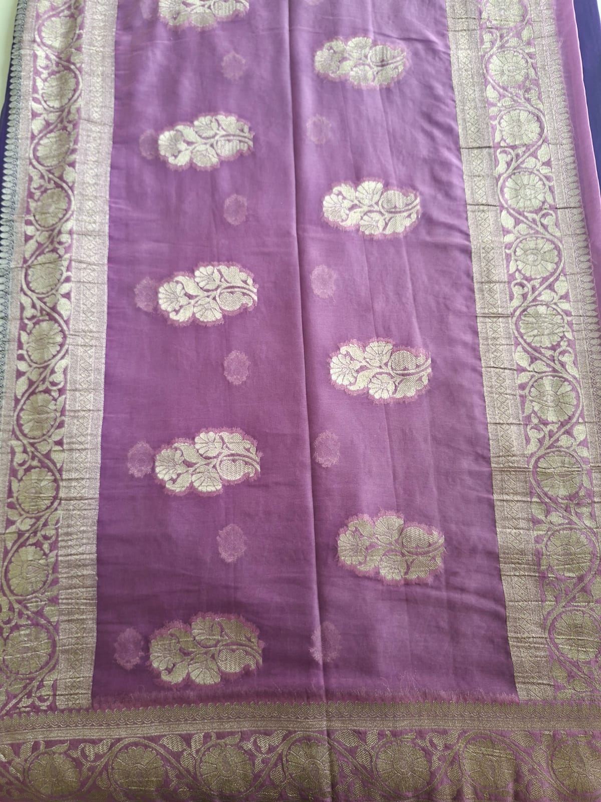 purple semi chiffon with pink border and small motif