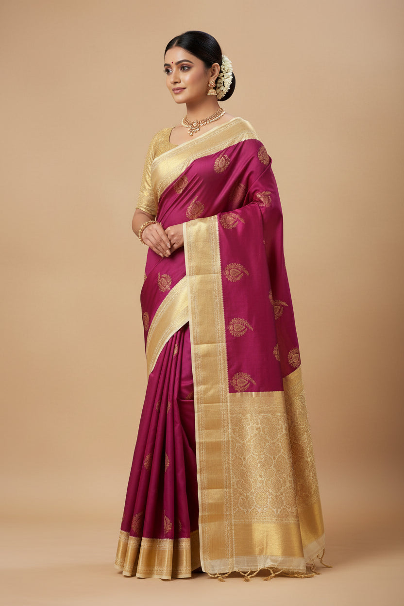 purple semi silk saree
