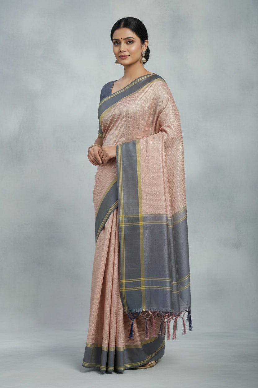 Folded fabric with a pattern on a gray surface