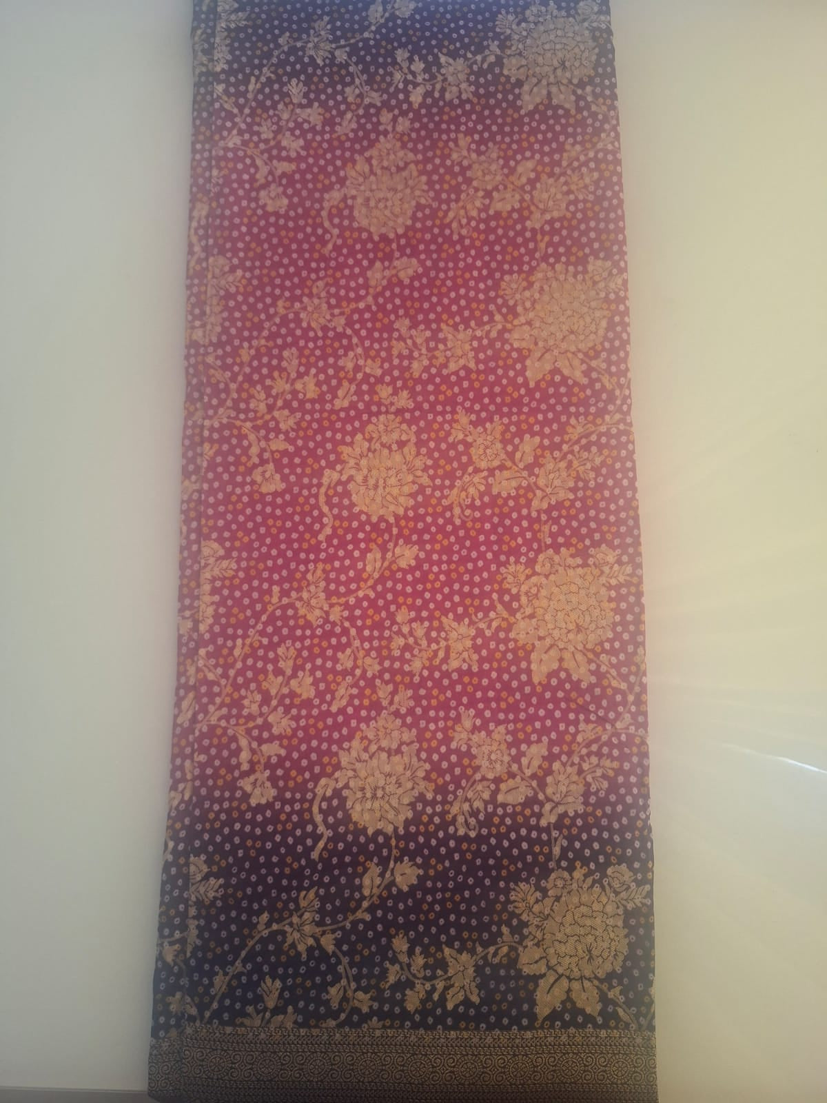 purple and rani pink crape silk bandhani saree