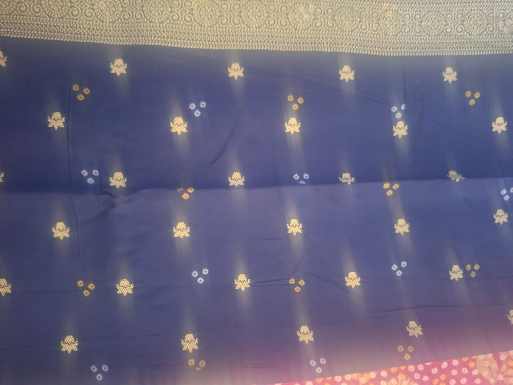 purple and rani pink crape silk bandhani saree