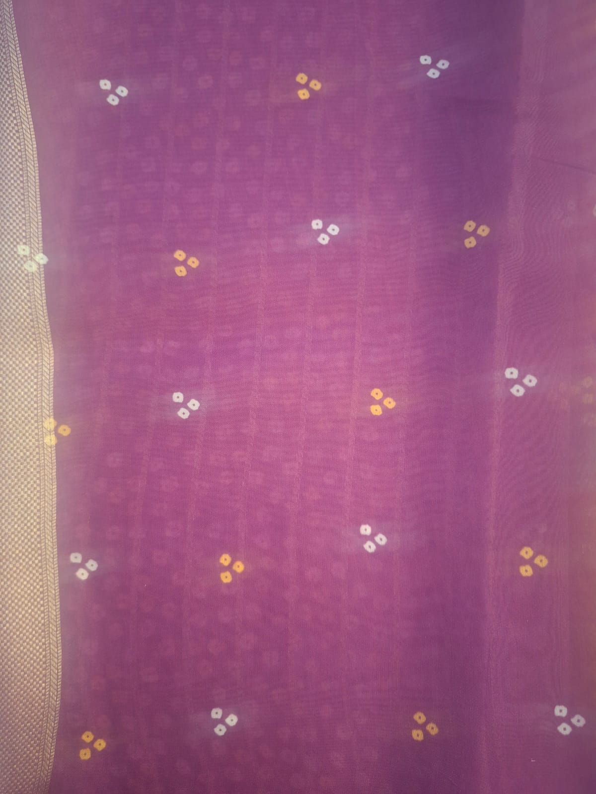 rani pink crape silk bandhani saree