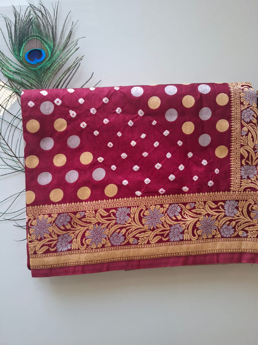 red banarasi georgette bandhani saree