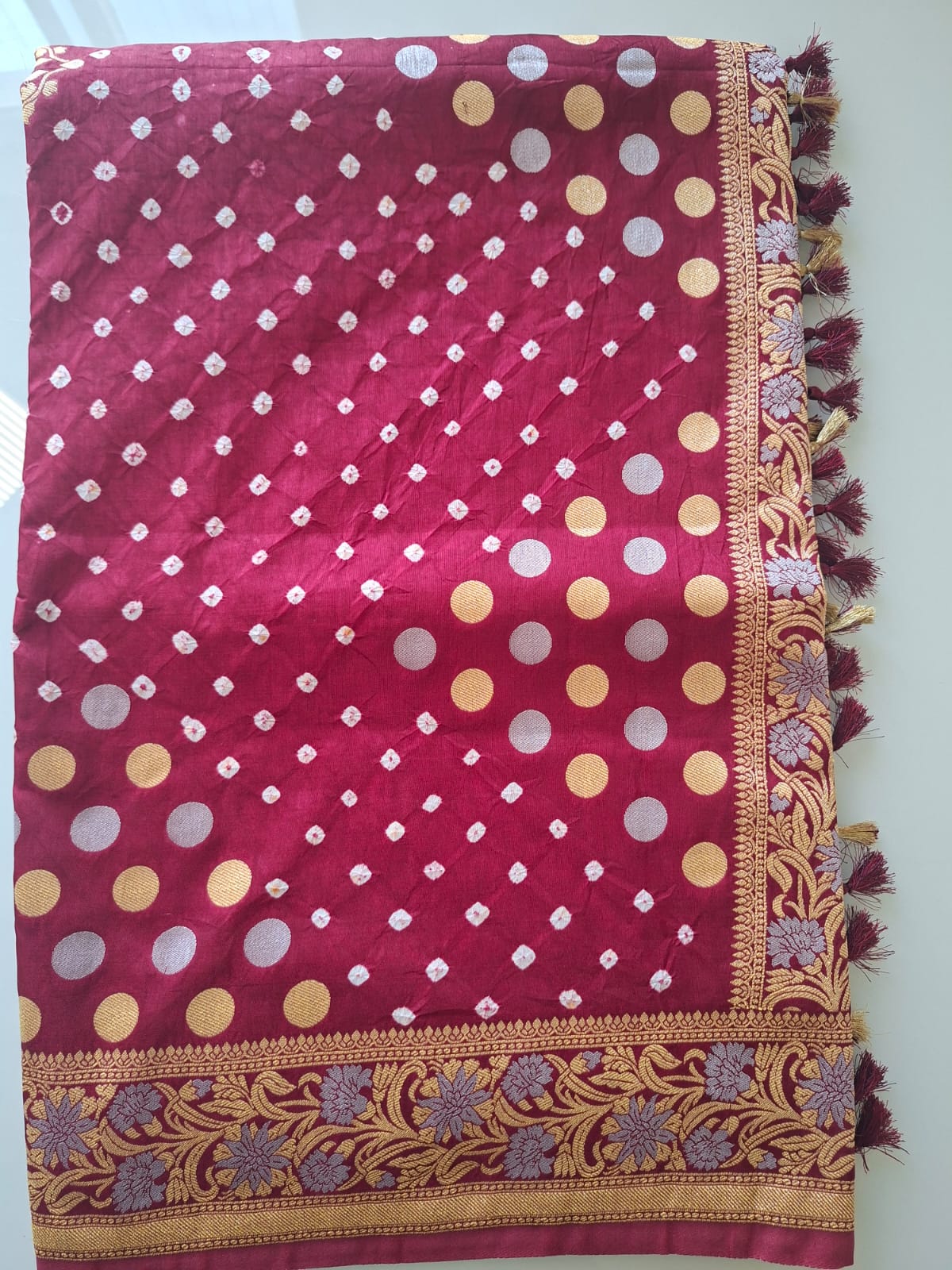red banarasi georgette bandhani saree