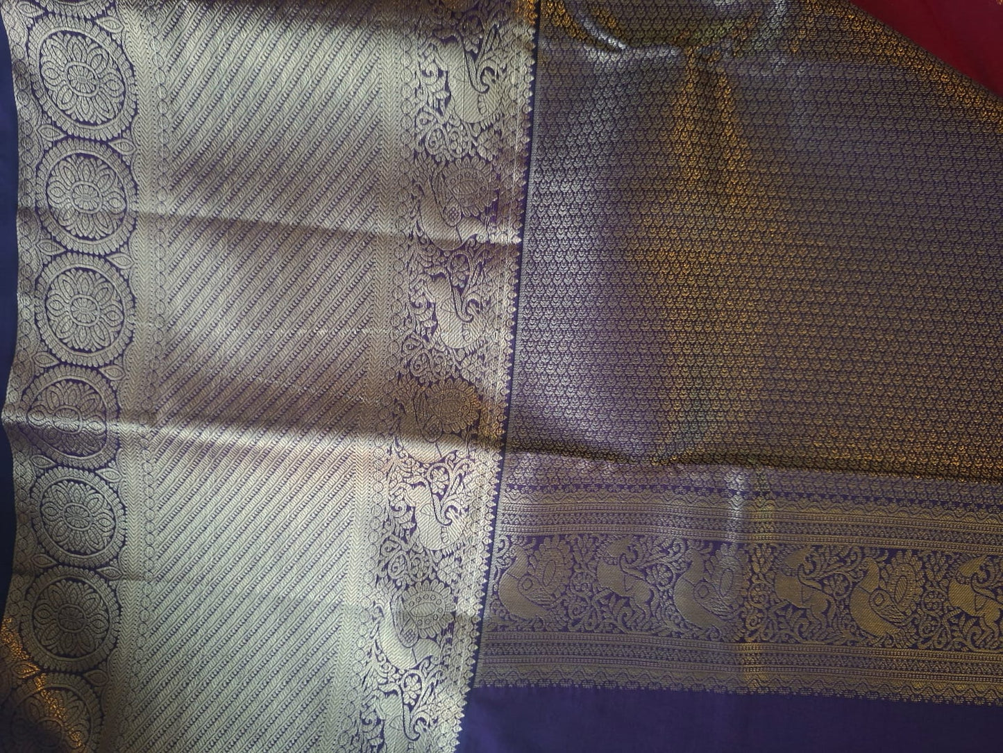 rust orange semi kanchi saree with big border 103