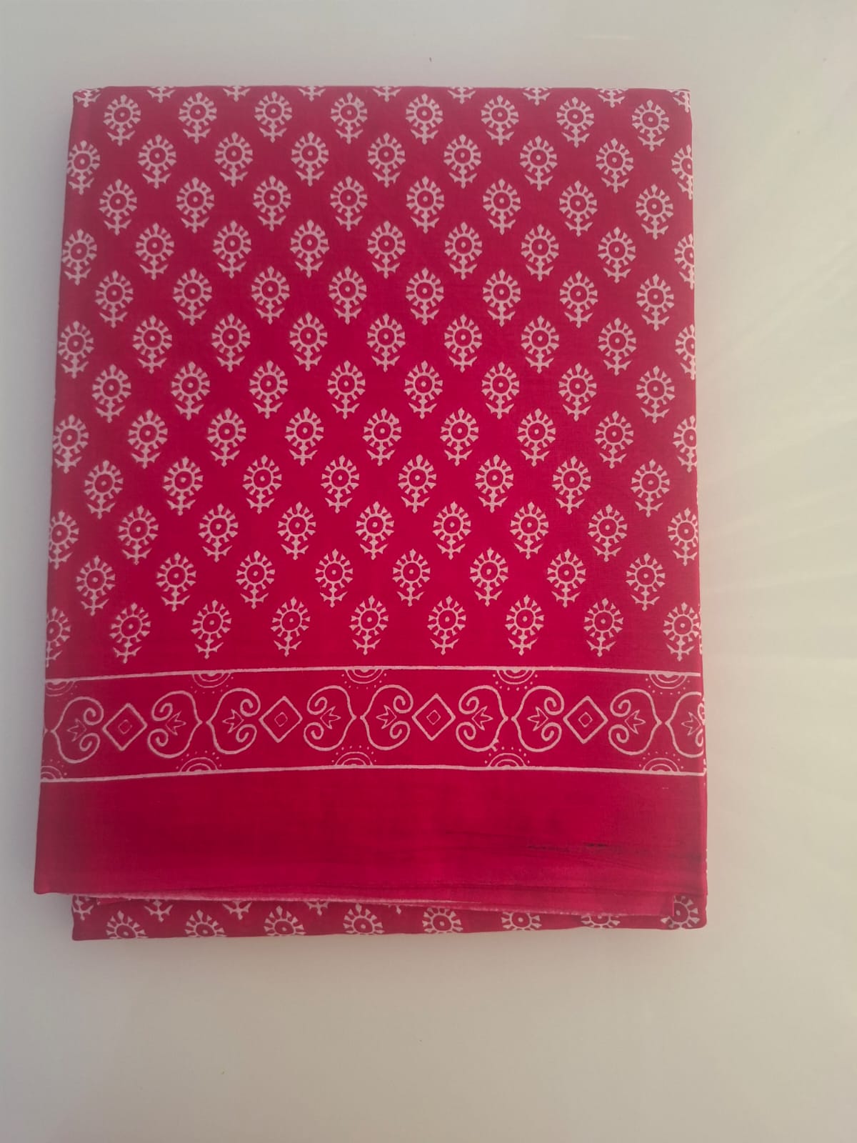 red block print bagru  mul- mul cotton saree