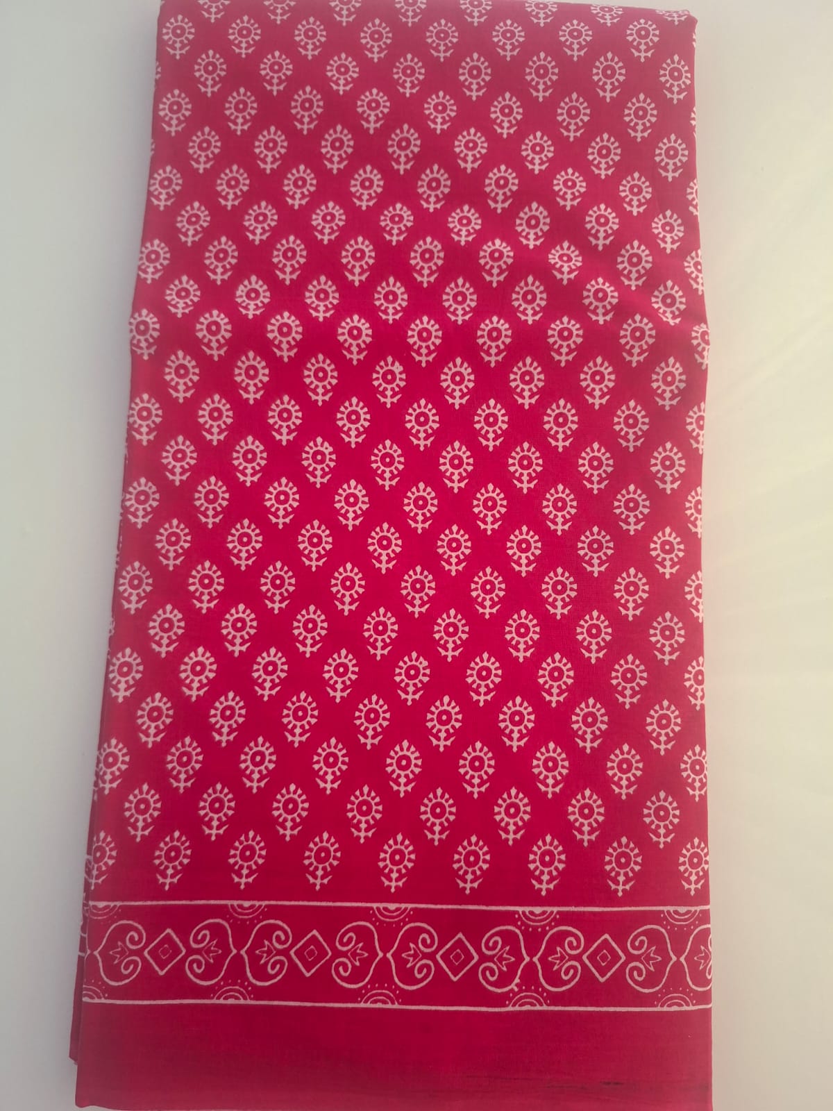 red block print bagru  mul- mul cotton saree