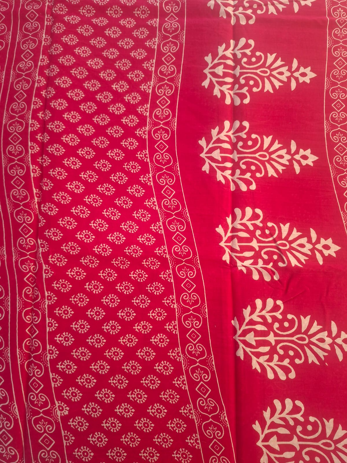 red block print bagru  mul- mul cotton saree