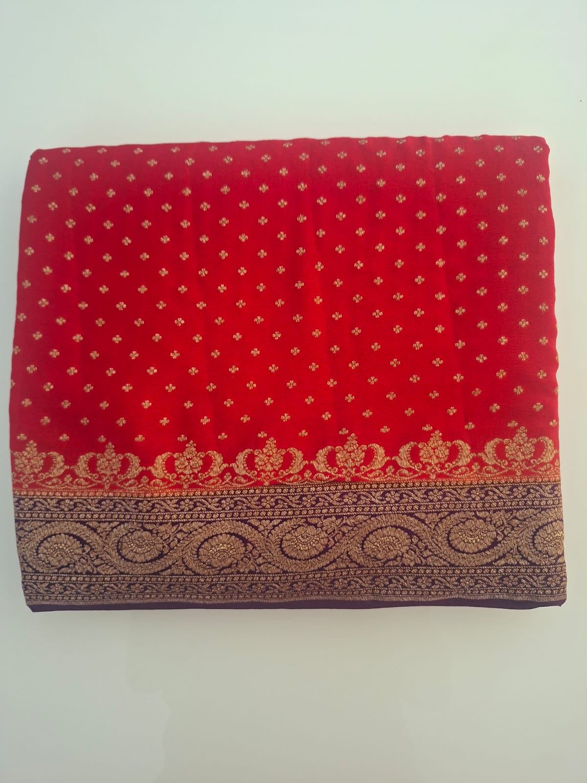 red pure kaddi crepe 1000 butta saree