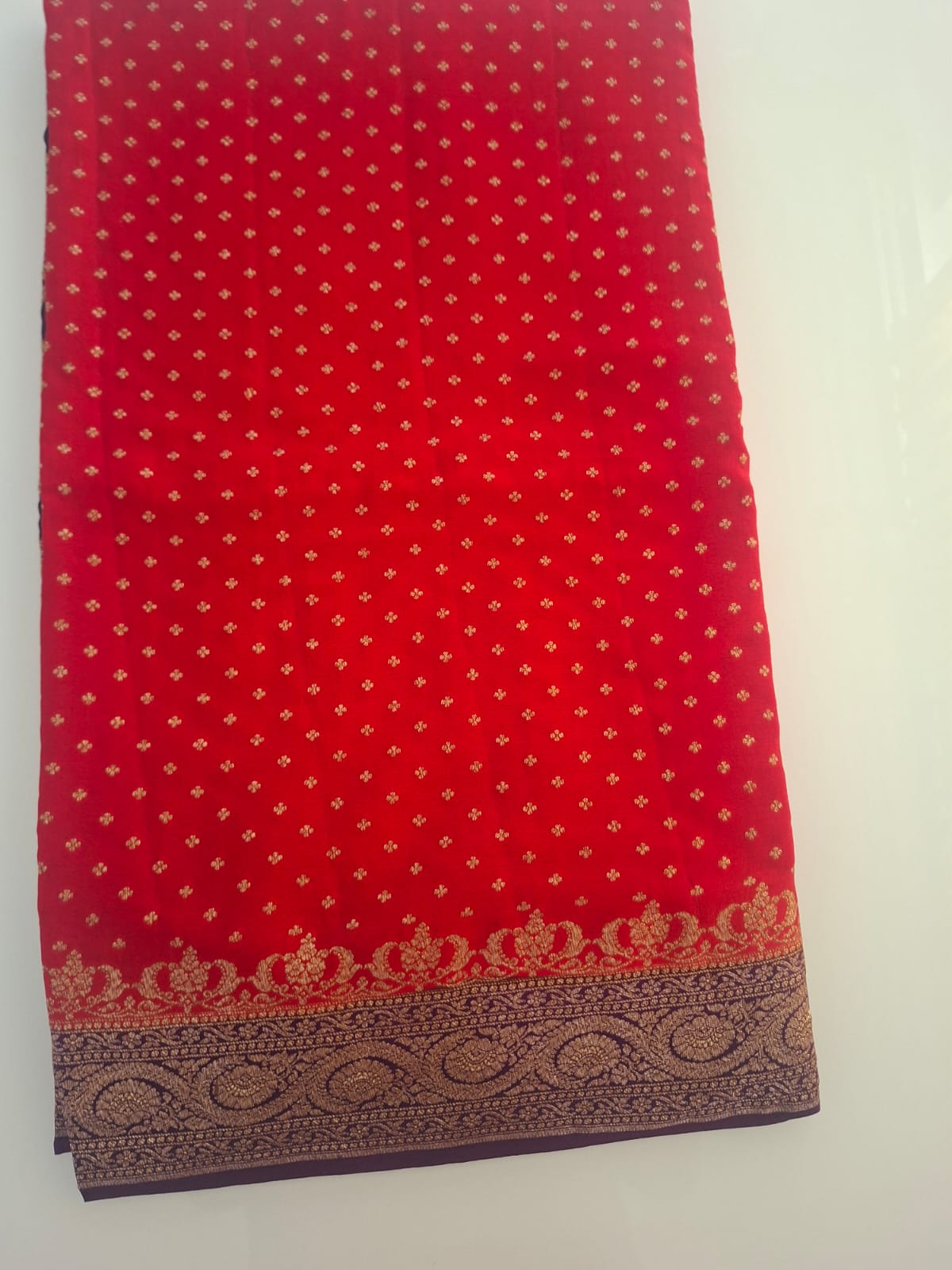 red pure kaddi crepe 1000 butta saree