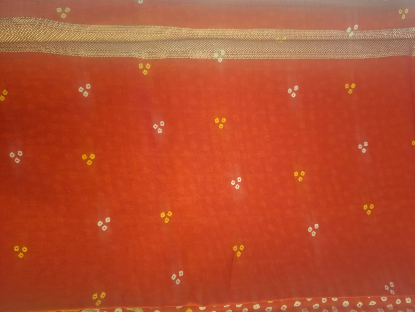 Red crape silk bandhani saree
