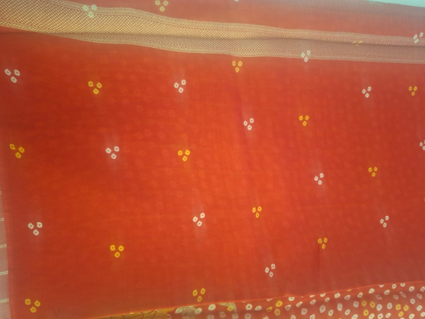 Red crape silk bandhani saree