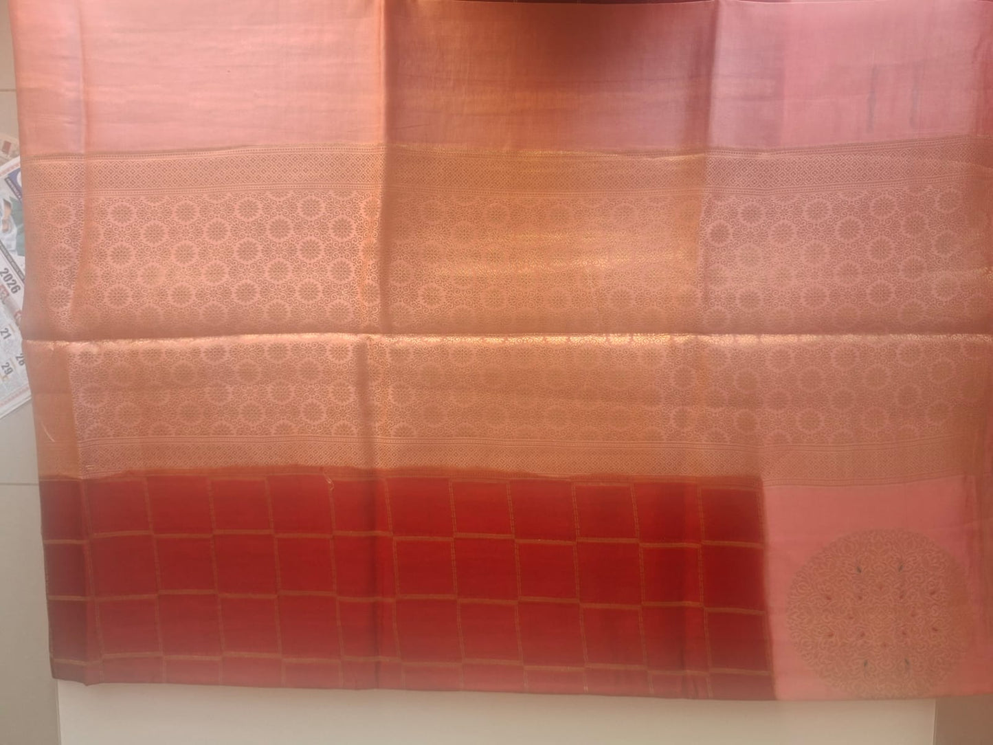 red green mango with check pattern saree