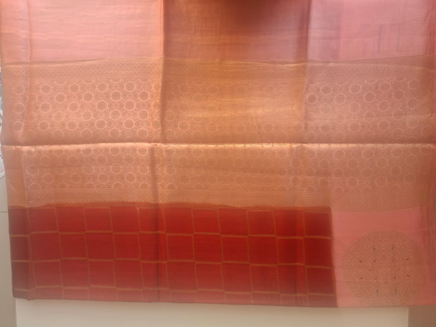 red green mango with check pattern saree