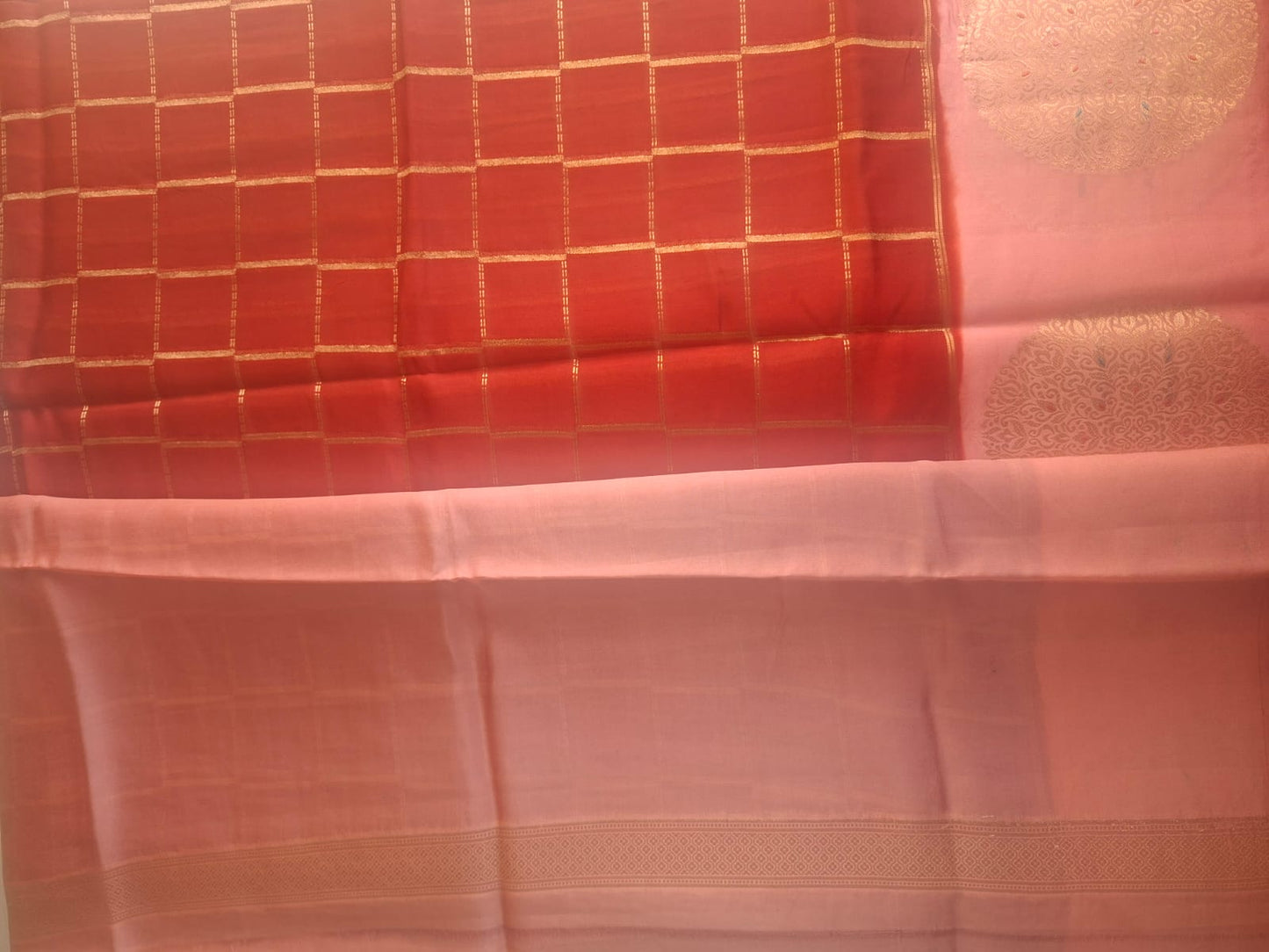red green mango with check pattern saree
