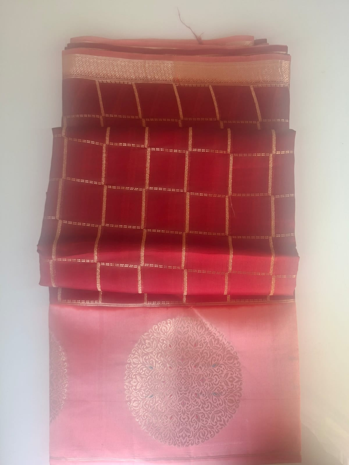 red green mango with check pattern saree