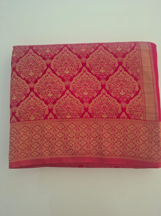 red  banaras georgette crepe brocade sraee