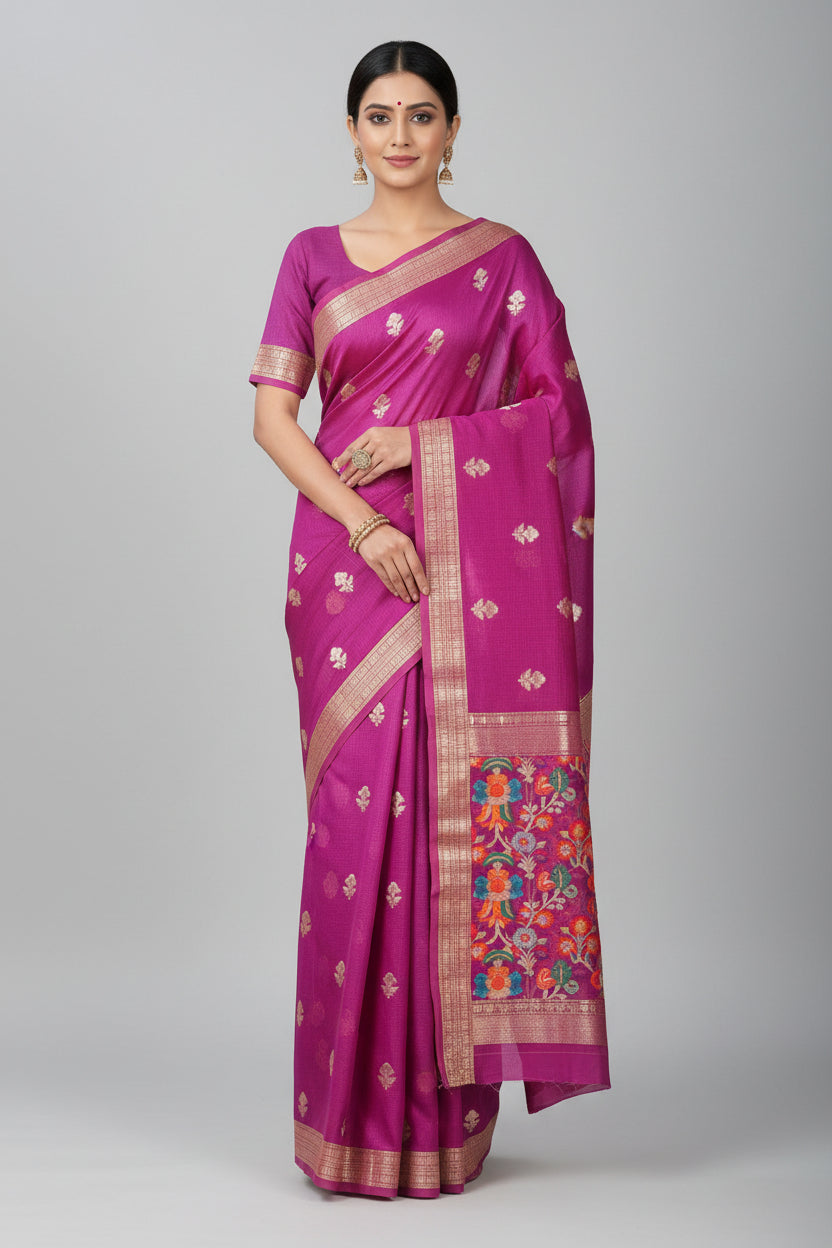 Purple fabric with floral patterns on a white background