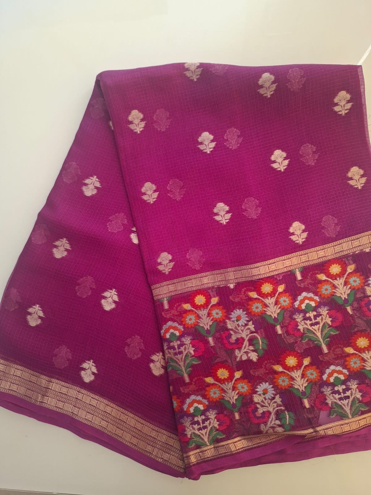 wine red Banarasi pure kota silk saree