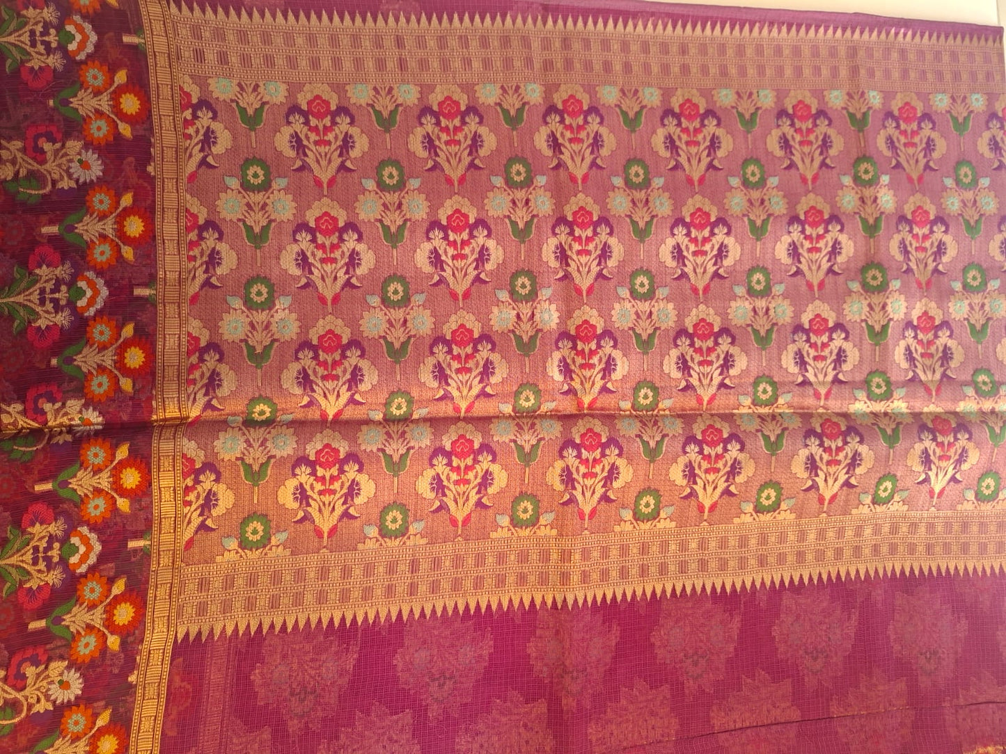 wine red Banarasi pure kota silk saree