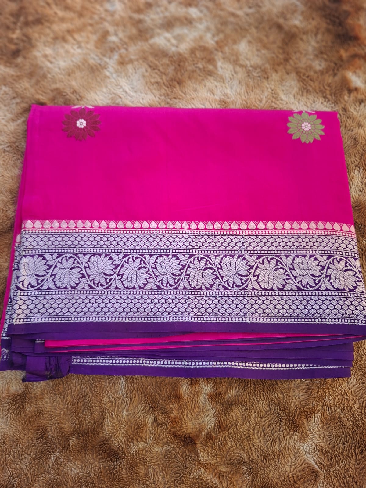 rani pink katan raw mango silk kadwa saree