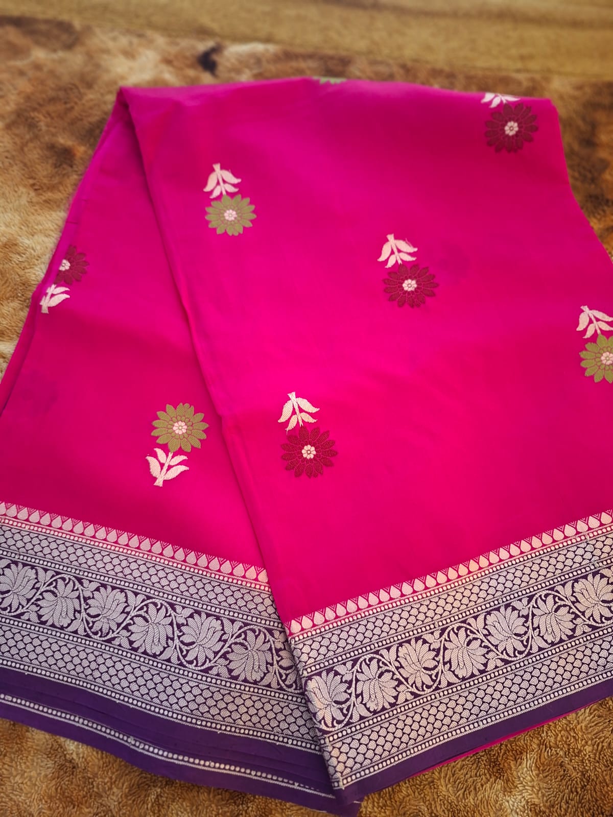 rani pink katan raw mango silk kadwa saree