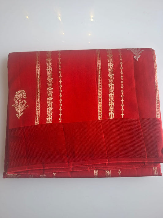 red banarasi raw mango with satin border saree
