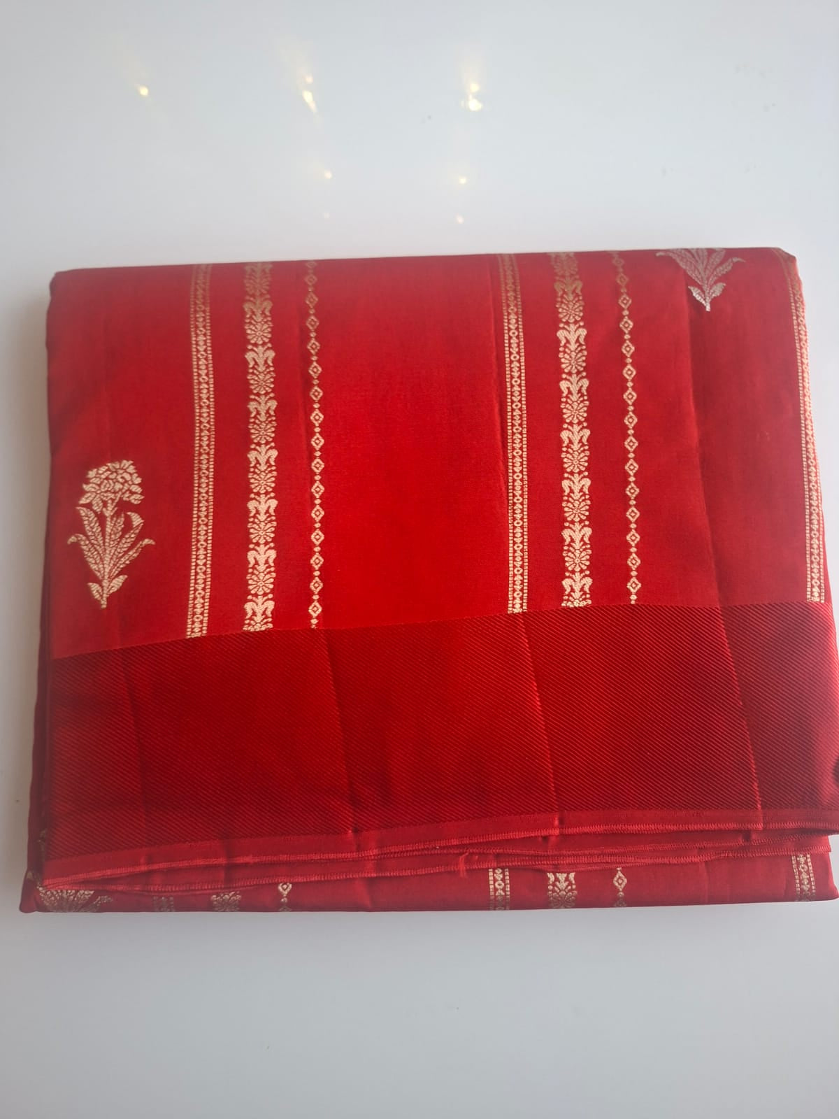 red banarasi raw mango with satin border saree