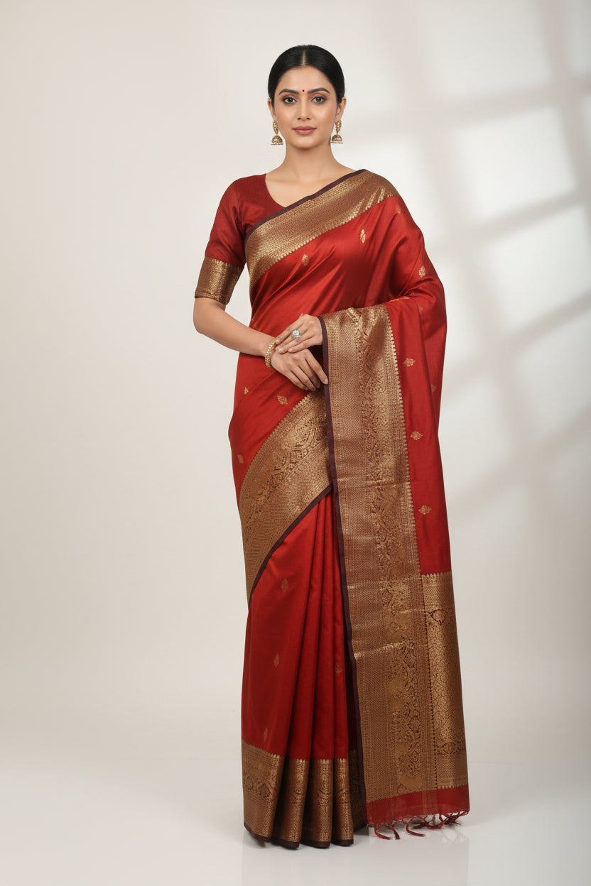 rust orange semi kanchi saree 102