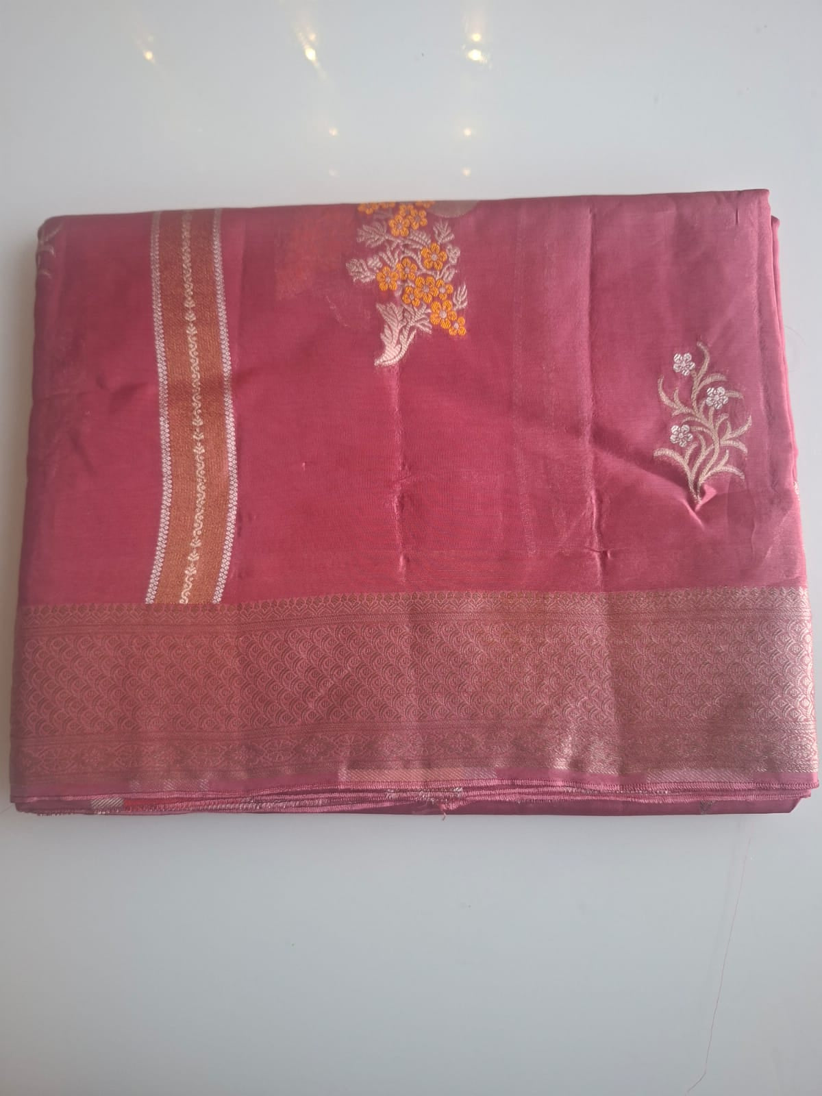 Red banrasi tissue sona roopa booti saree