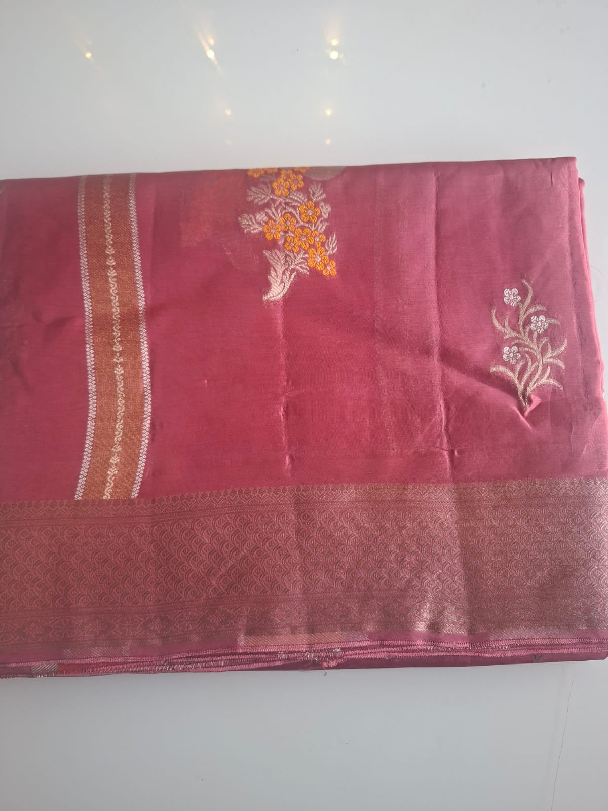 Red banrasi tissue sona roopa booti saree