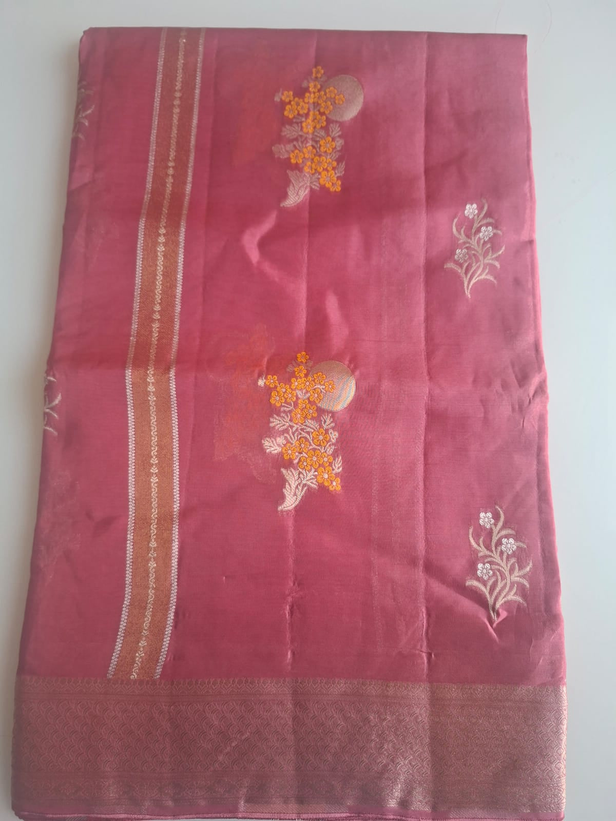 Red banrasi tissue sona roopa booti saree
