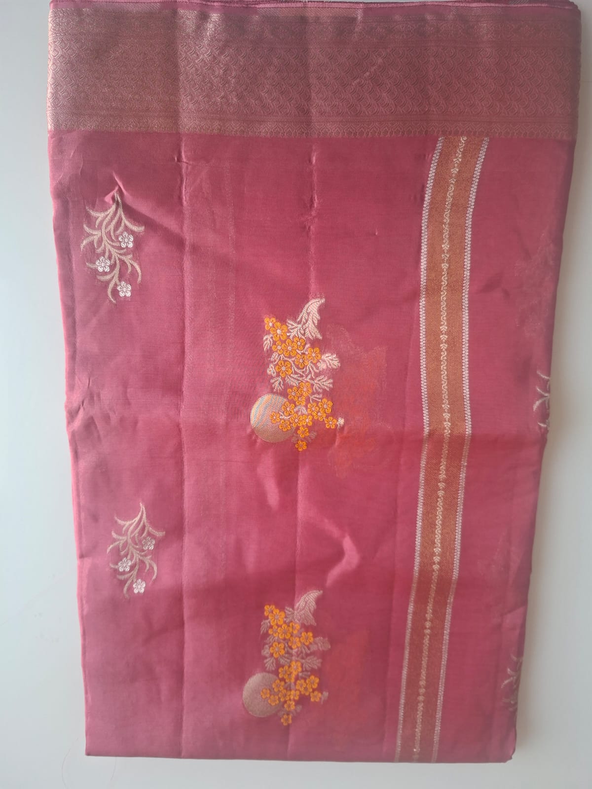 Red banrasi tissue sona roopa booti saree