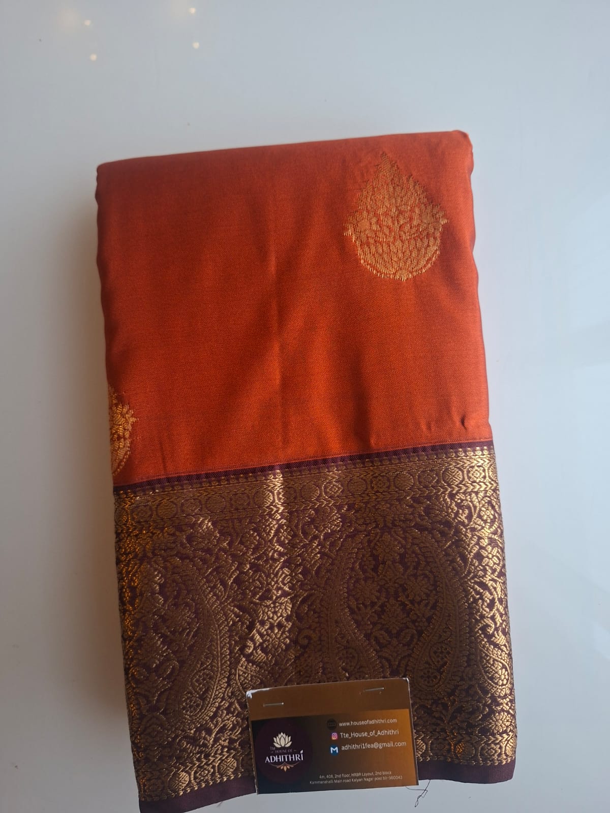 rust orange semi kanchi saree 101