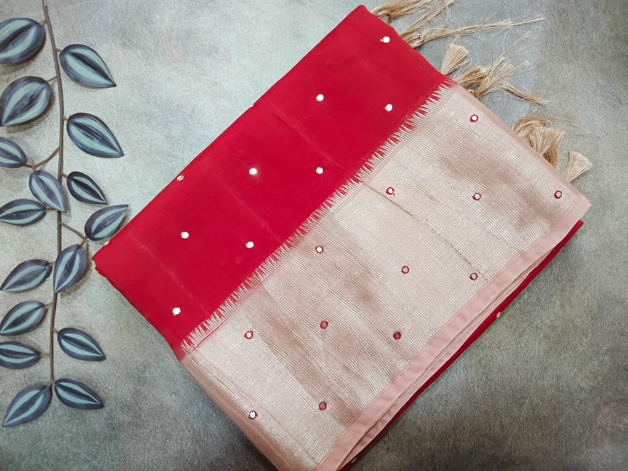 red semi raw silk saree