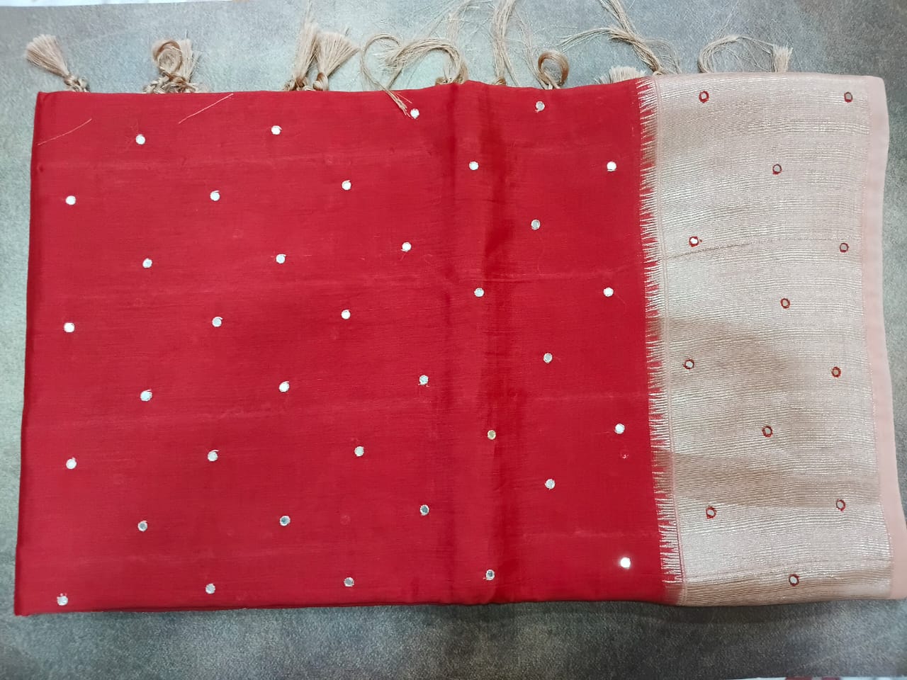 red semi raw silk saree