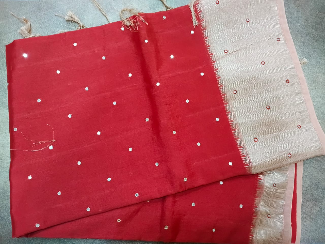 red semi raw silk saree