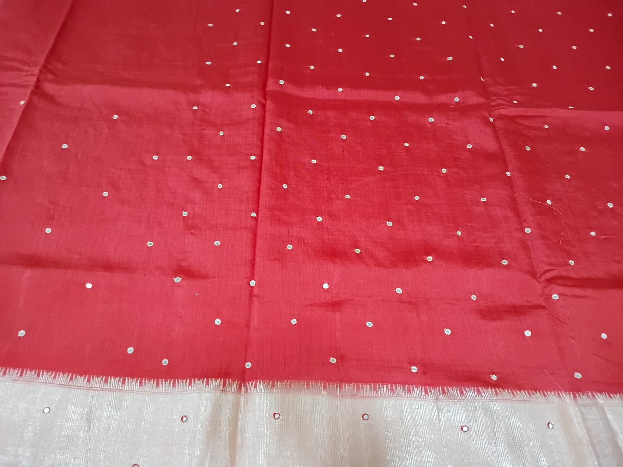 red semi raw silk saree