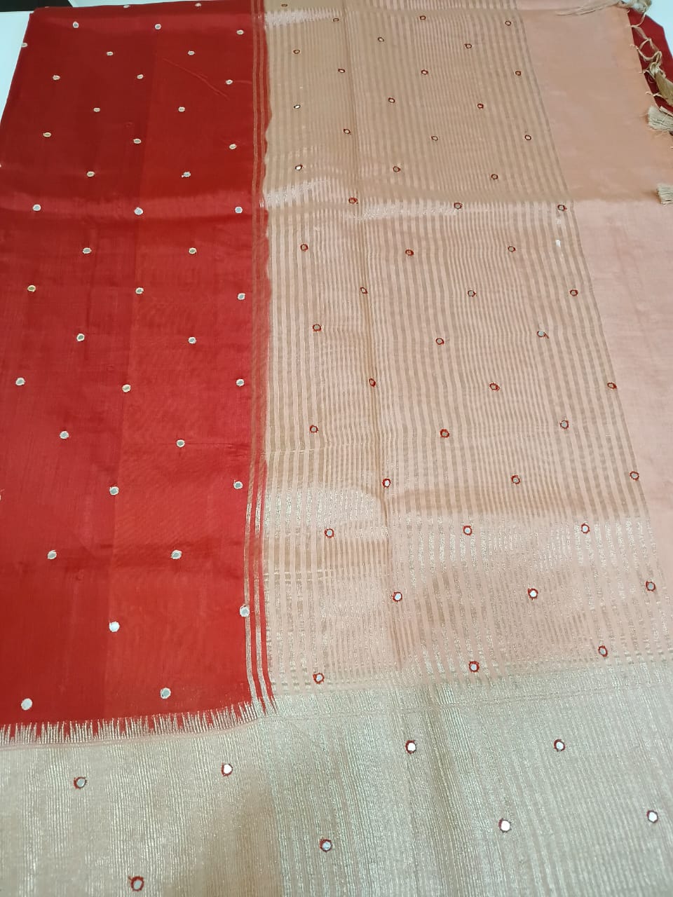 red semi raw silk saree