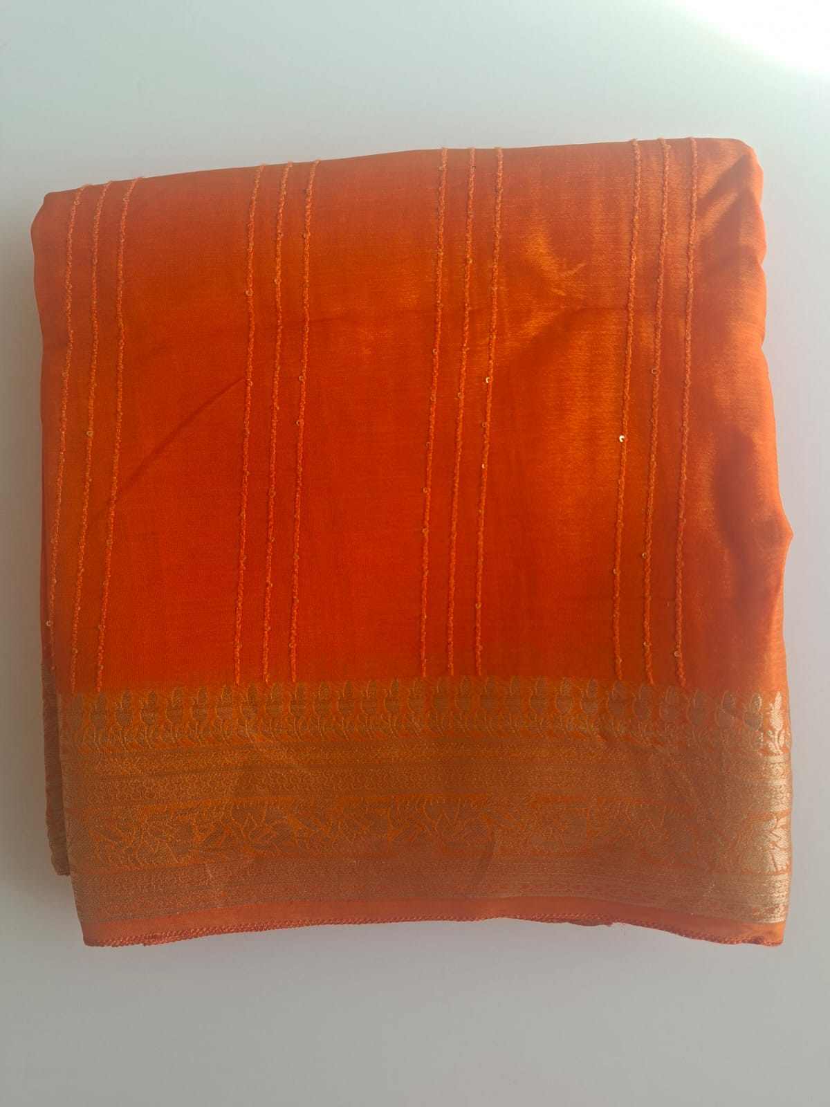 orange with copper zari semi georgette tikki 1
