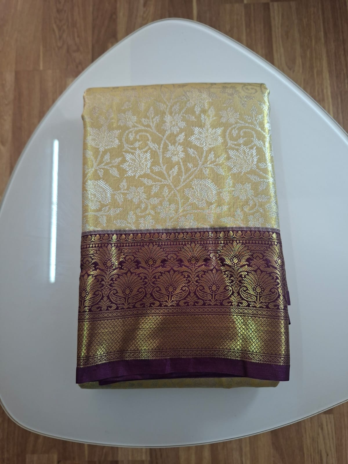 cream semi kanchi saree