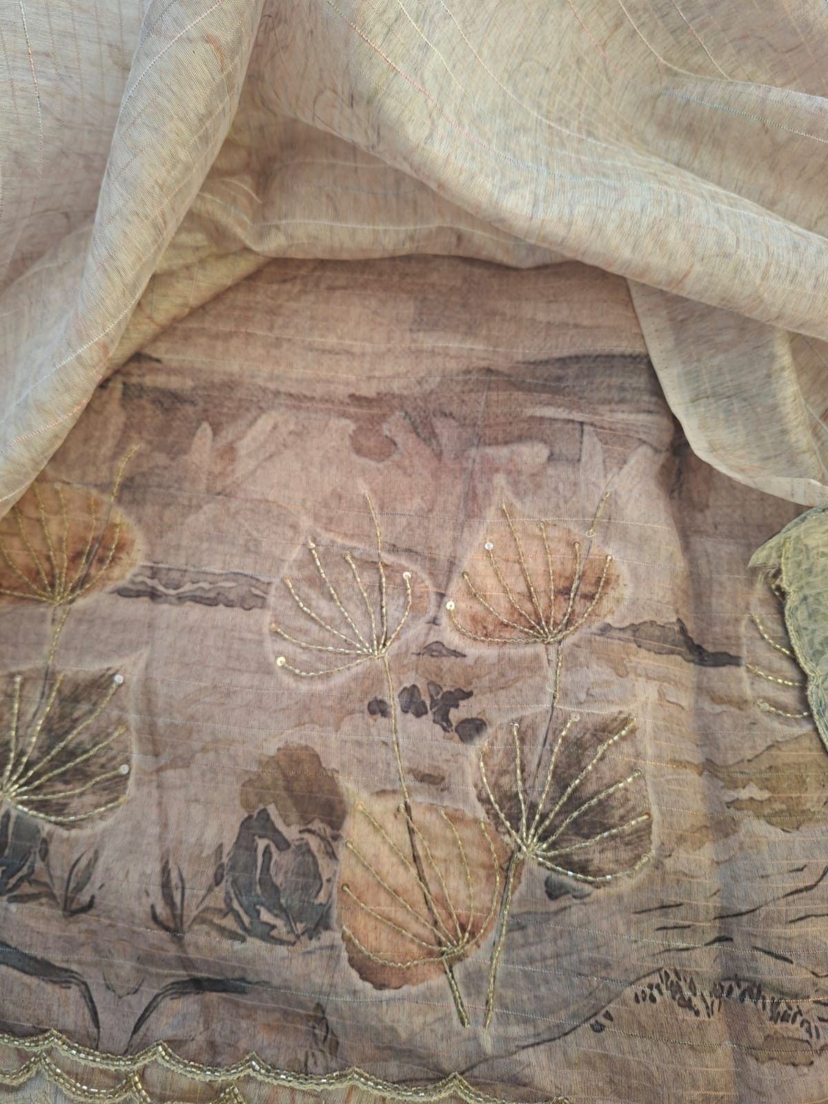 cream semi  tussur silk saree