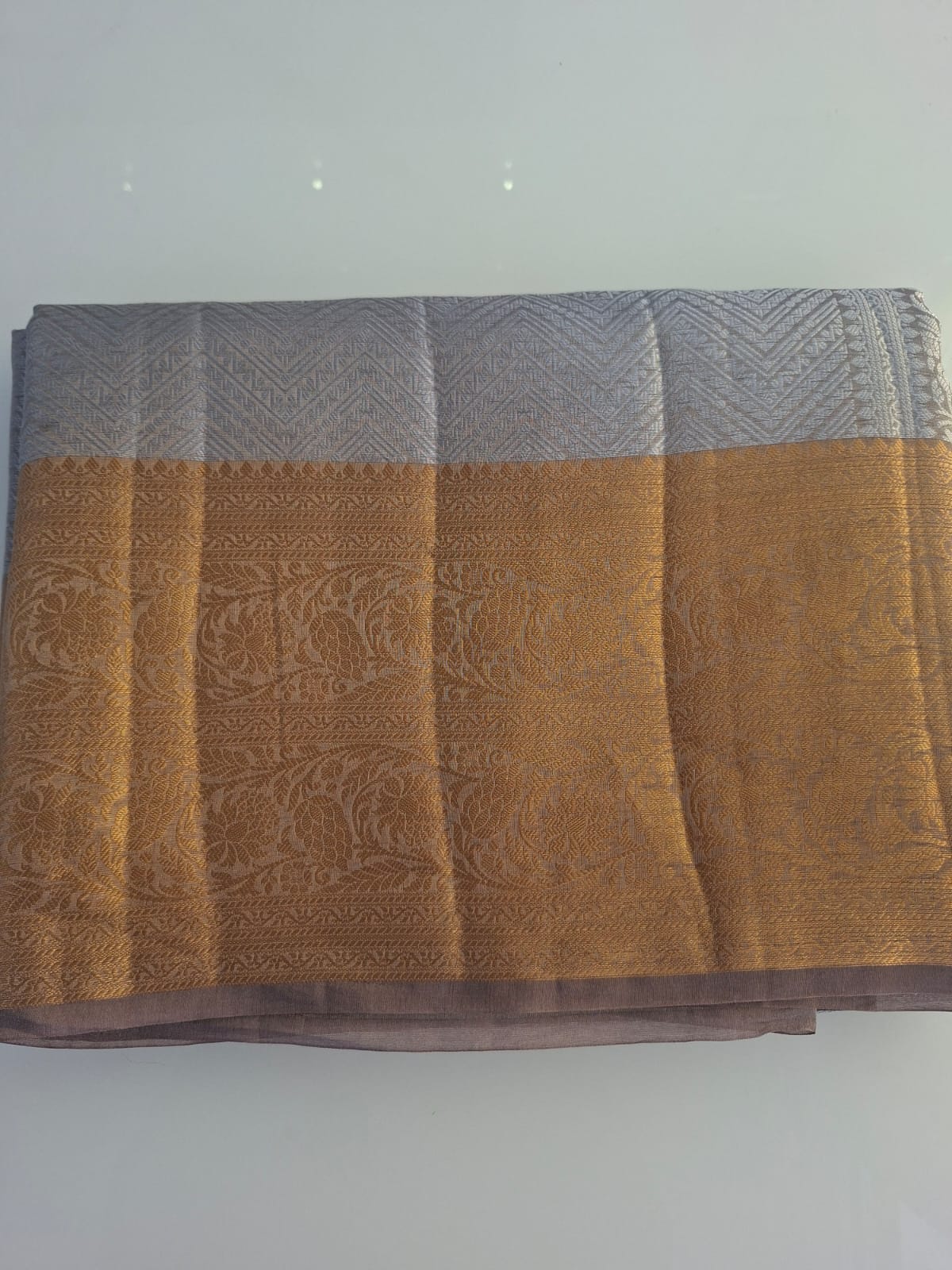silver with golden border glass tissue saree